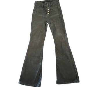 American Eagle Super Hi Rise Flare Size 00 Corduroy Pants Gray Button Fly